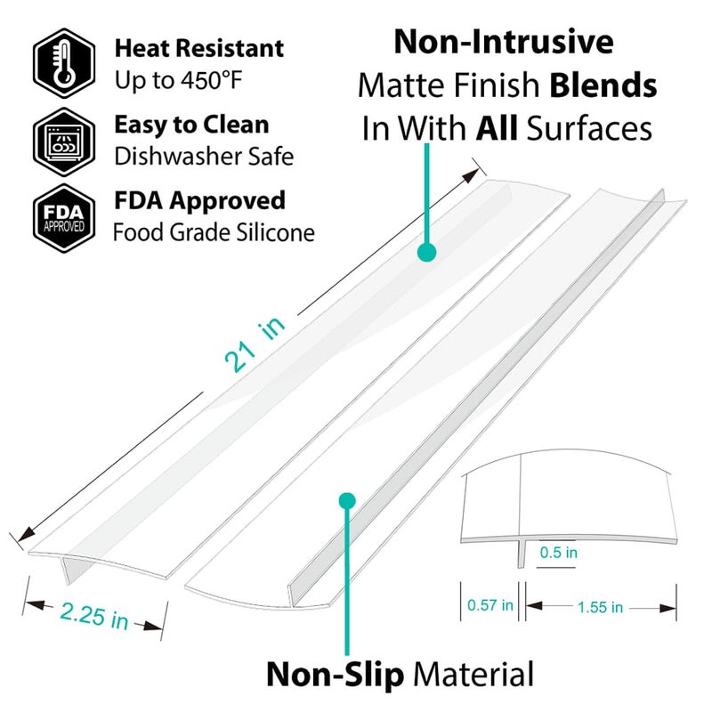 Mofason Stove Counter Gap Cover, 2PACK Kitchen Silicone Oven Gap Filler â€“ 21 Inches Countertop Strips Gap Guard, Easy to Clean (Clear) - Image 2